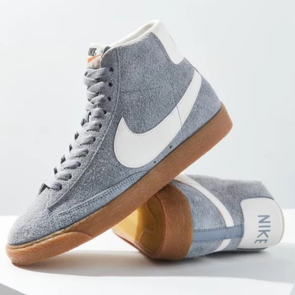 Nike Blazer Mid High Top Vintage Retro Fuzzy Gray/White Suede Lace Up Sneaker - Picture 3 of 13